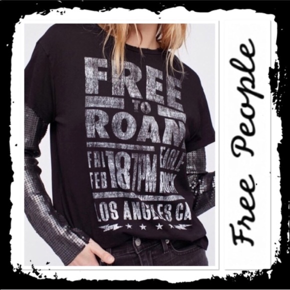 Free people free to roam sequins sleeve t shirt - Picture 1 of 2